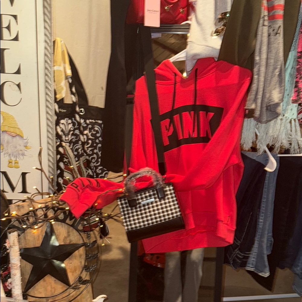 PINK Victoria's Secret Red Hoodie with Black Logo